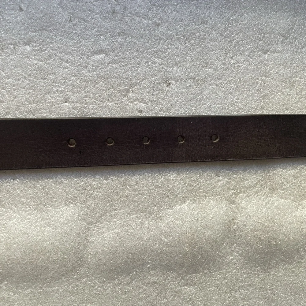 Brown Leather Belt Men 42 Brushed Metal Buckle Dual Perforated Keepers Rugged‎
